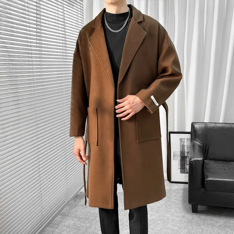 Misto lana da uomo Cappotto di lana stile britannico Uomo Tasche grandi Autunno Inverno Trench con risvolto Plus Size 5XL-S Cappotti casual moda Giacca a vento maschile 231117