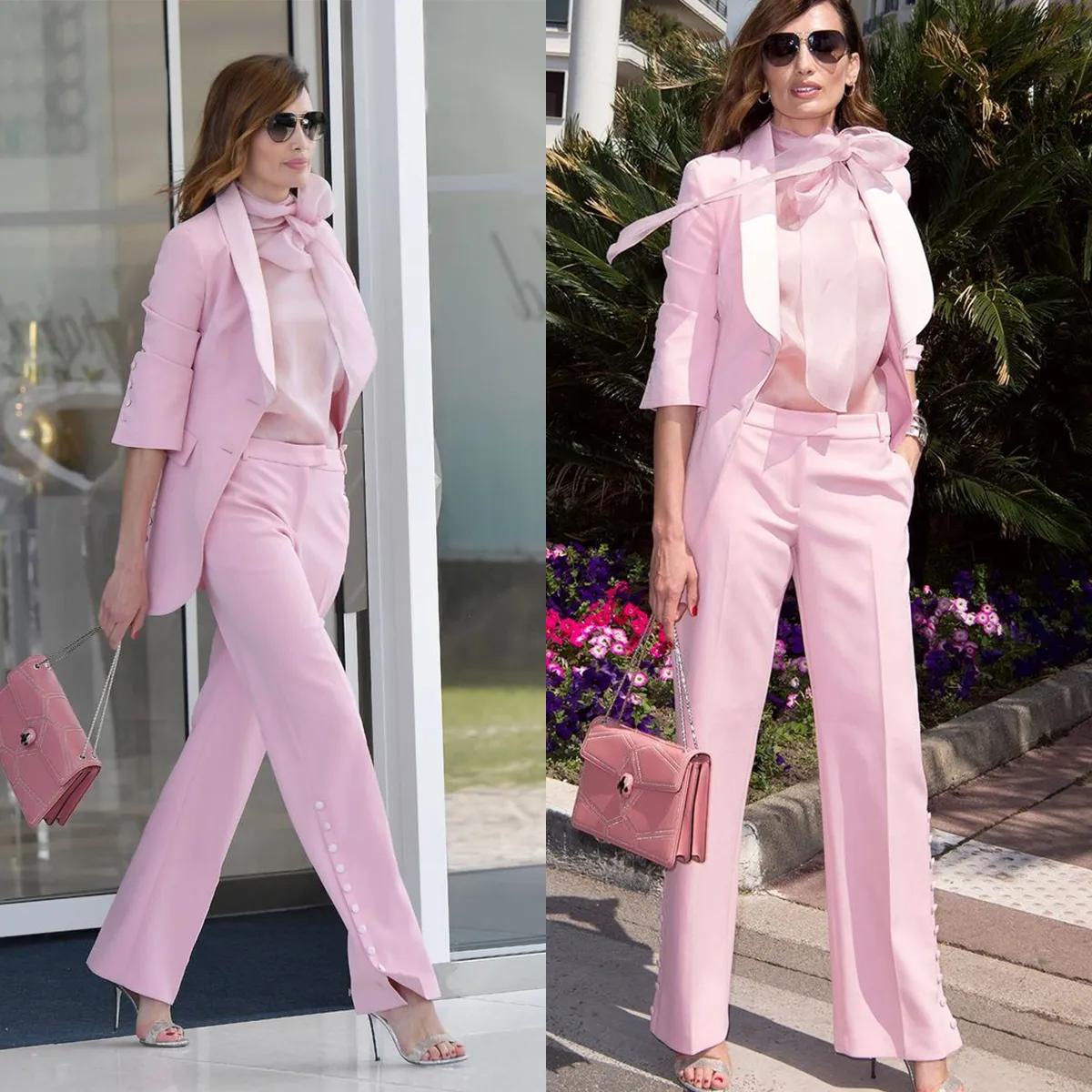 Pantaloni da donna rosa primavera abiti da donna su misura scialle risvolto smoking da ufficio affari giacca e pantaloni uniforme da ufficio femminile