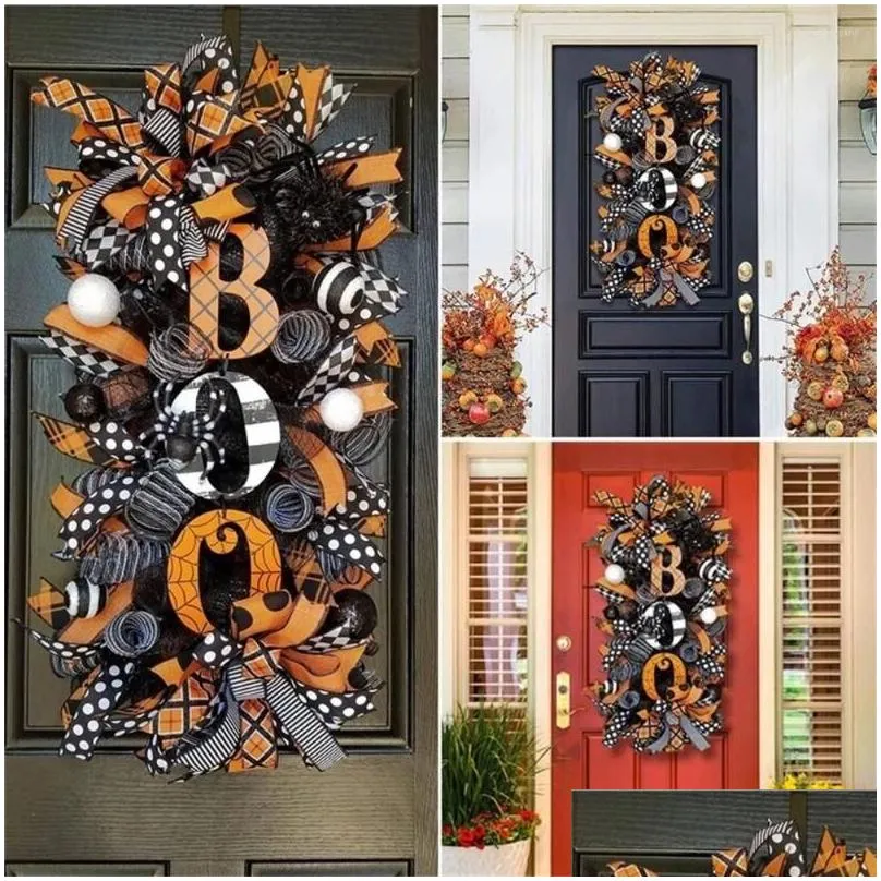 Party Decoration Halloween Wreath Door Hanging Boo Letter Pumpkin Doorplate Garland Garden Pendant Home Decor Supplies Drop Delivery Dh5Q8