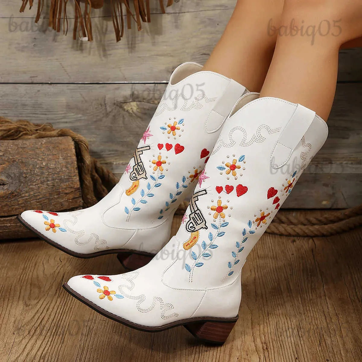 Botas Femininas Bota De Cowboy Nova 2024 Moda Cowgirl Bordado Botas De