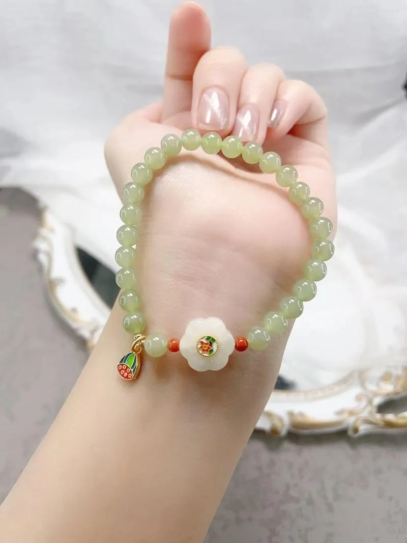 Strand An Yuqing Water With Sheep Fat White Jade Flowers Email Color Craft Manual Oil Dripping Lotus Root Un cadeau d'anniversaire