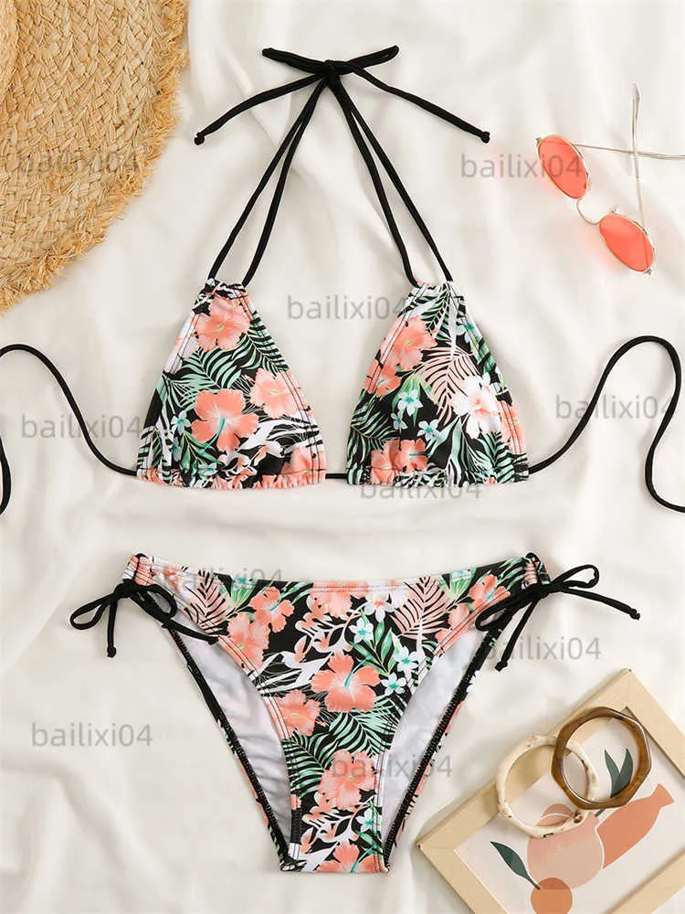 Women's Swimwear Bikini Swimsuit Women 2023 New High Waist Bikinis Set Ribbled Swimwear Print Thong Bathing Suit Female Biquini Brazilian Beach L T230417