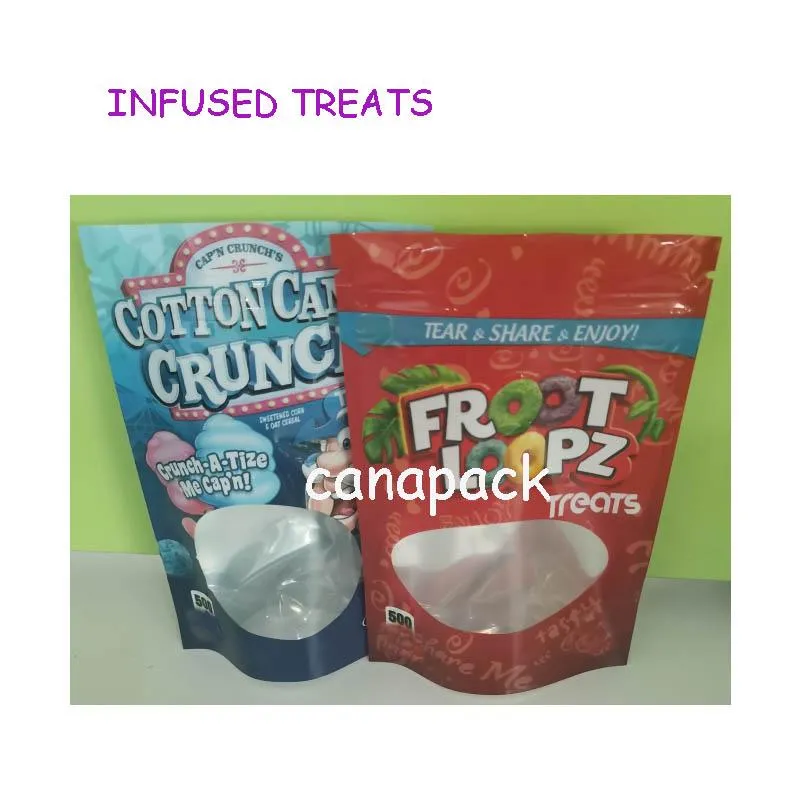 INFUSED TREATS 500 mg Verpackungsbeutel Karamell-Leckereien Fruity Pebblez Medicatd Candy Gummies Lucky Charmz Esswaren Beutel Flaschen, Flasche,