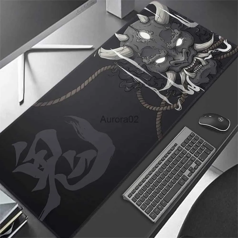 Mouse Pads Wrist Rests Anime Oni Mouse Pad Gamer Japanese Desk Mat Large Mousepad Xxl Gaming Accessories Pad for Computer Black Mouse Rug Apex Laptop YQ231117