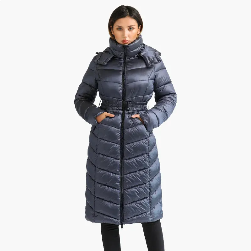 Parkas en duvet pour femmes SANTELON hiver coupe-vent imperméable longue à capuche Parkas femmes épais chaud doudoune vestes manteaux avec ceinture vêtements d'extérieur mode 231116