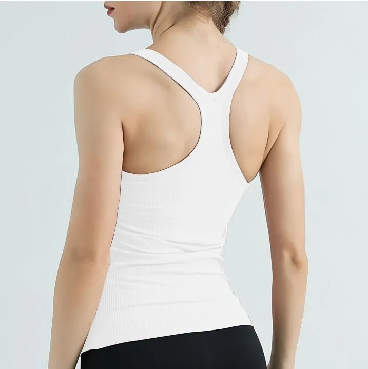 Womens Yoga Tank Vest With Built In Padded Bra Sleeveless