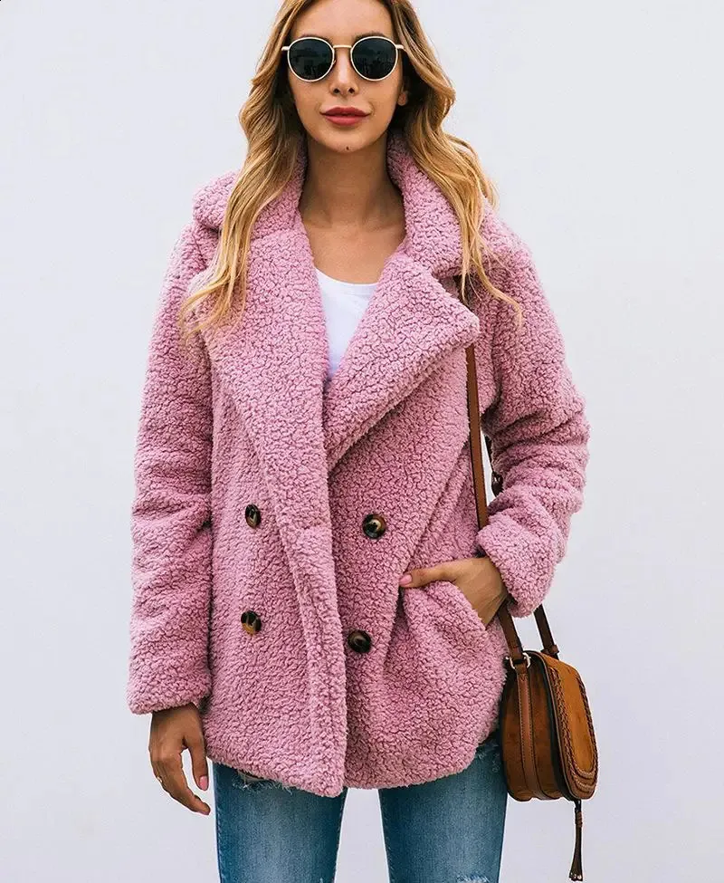 Femmes Fourrure Fausse Fourrure DIMI Femmes Teddy Veste En Peau De Mouton Manteau Automne Hiver Double Boutonnage Femmes Veste Manteau De Fourrure TurndownCollar Lâche Manteau En Peluche 231116