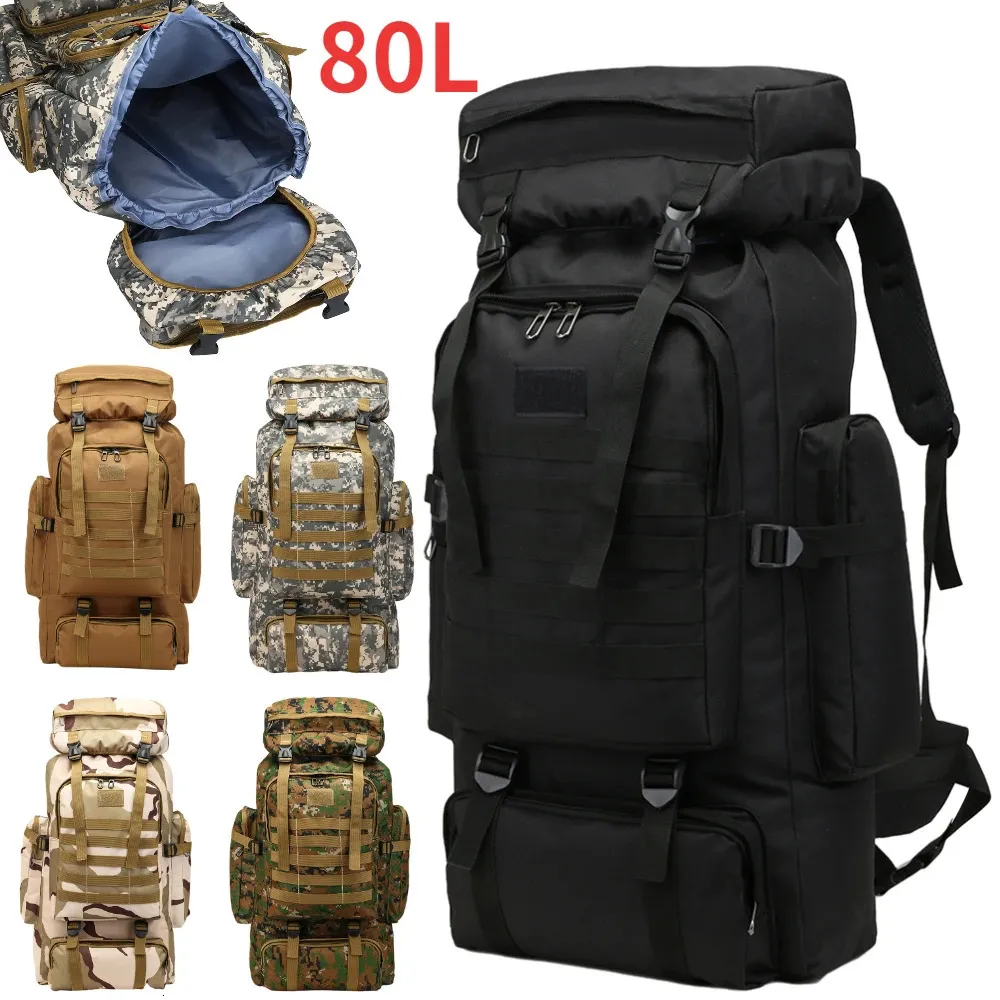 Pacotes de mochila 80L / 25L Oxford pano impermeável caminhadas pesca caça mochila mochila de borracha ao ar livre tático esportes acampamento caminhada viagem 231117