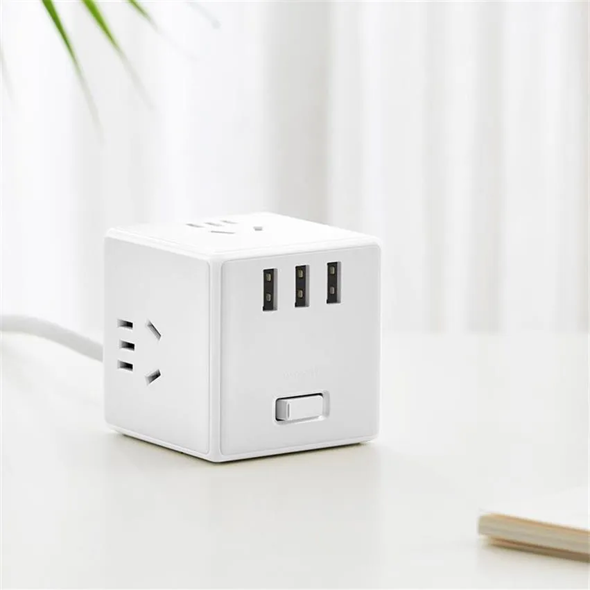 Xiaomi Mijia Rubiks Cube Converter Protection Design Strip 3USB Socket Pd Fast Charger Plug-In Power Electric Wired Converte2721