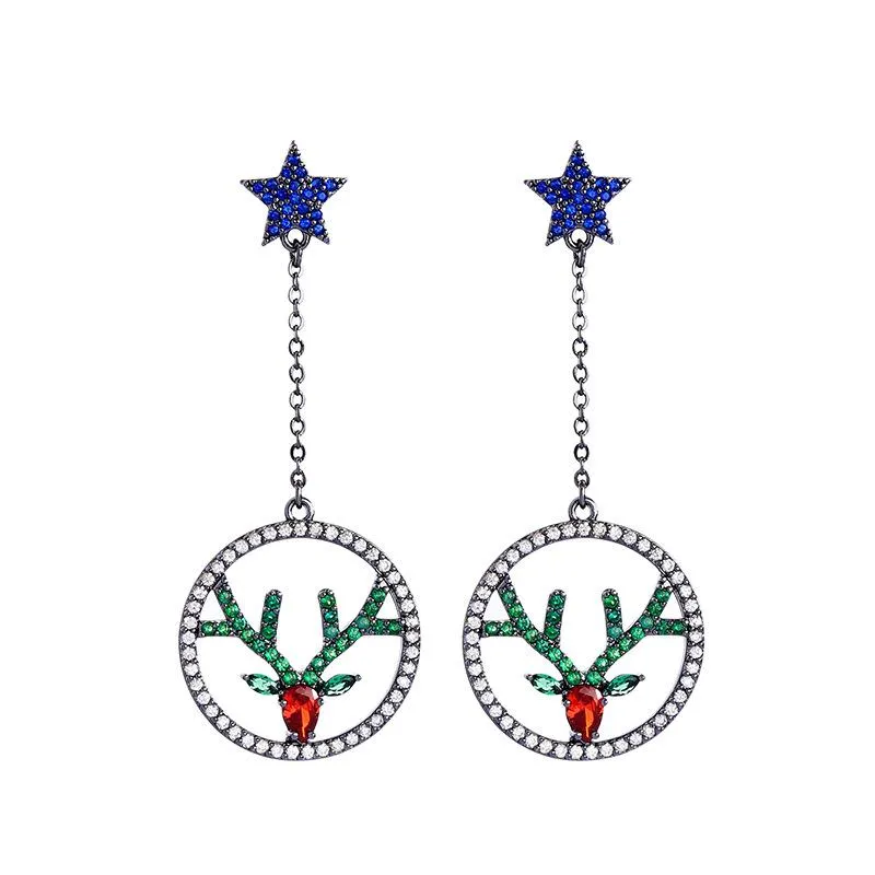 Pendientes de tuerca bonitos de acrílico para mujer, ciervo de cristal dulce, estrella azul, moda clásica Simple, venta elegante de alta calidad