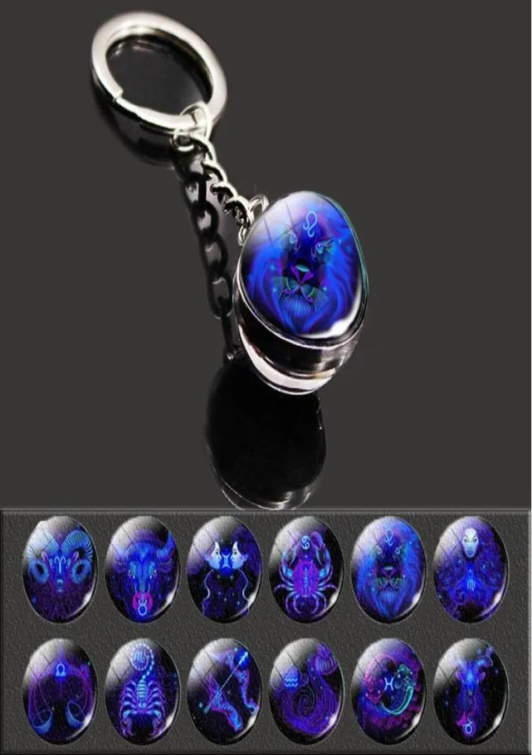 Party Favor 12 Constellation Time Gem Klucz wisiorek podwójny szklany metalowy metalowy klucz Charm ślub łańcucha Bluckle Bircle Birthday VA5671582