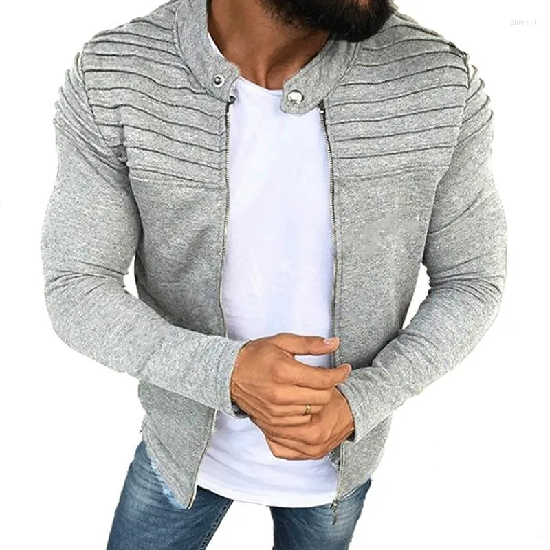 Herren Westen Sport Casual Herren Jacke Herren Herbst Falten Slim Stripe Fit Reißverschluss Langarm Mantel Strickjacke