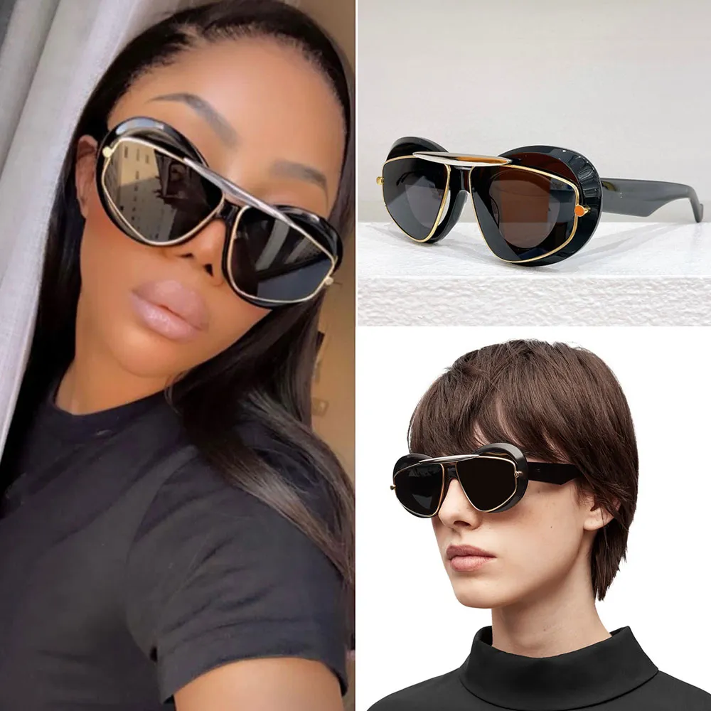 Модельерские солнцезащитные очки в двойной оправе в форме крыльев из ацетата и металла. 100% защита от UVA/UVB. Женские уличные солнцезащитные очки в очередях 40120.