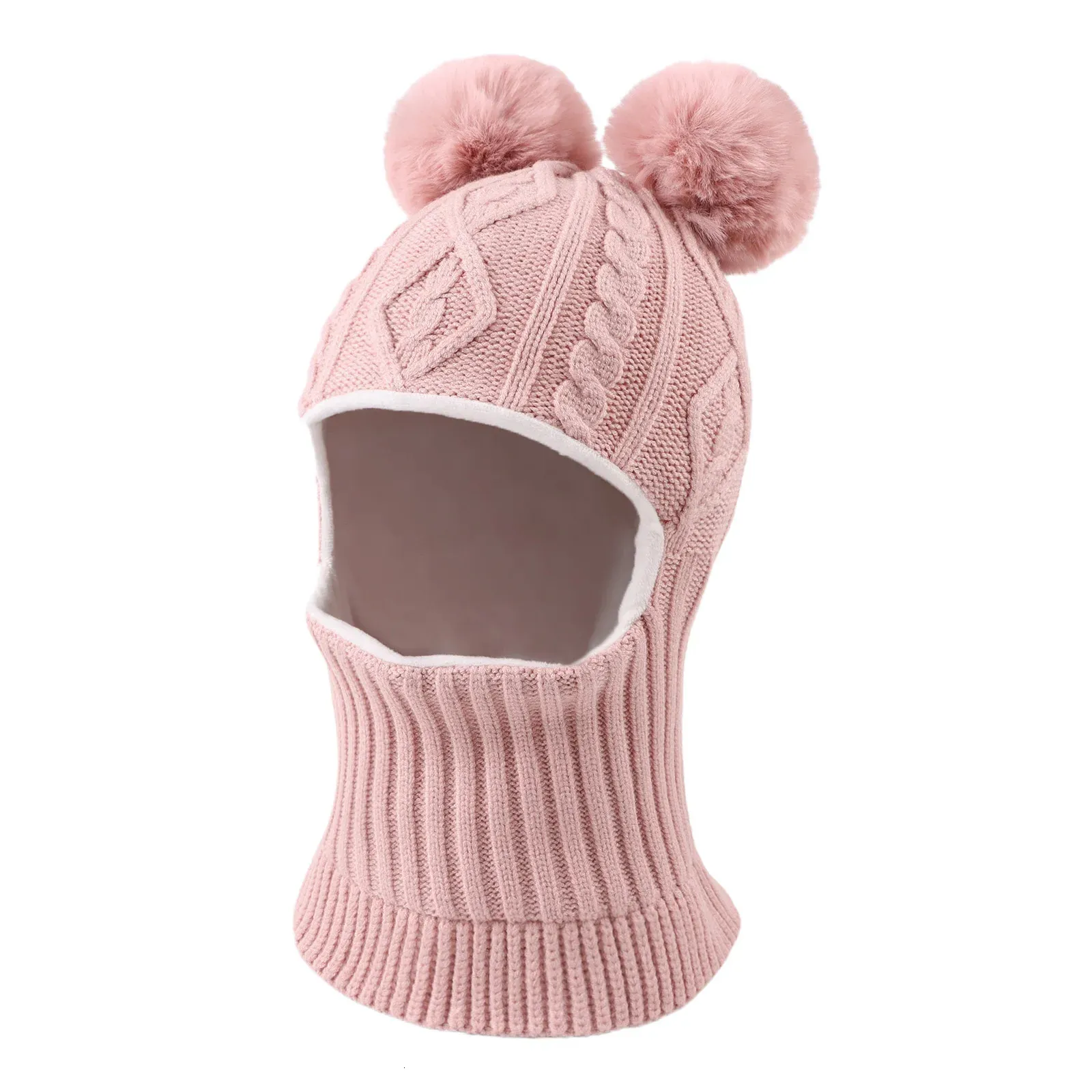 CAPS HATS TODDLER EARFLAP BEANIE OCH SCALF KIDSER Pojkar Girls Warm Cap med Pompoms Winter Baby Sticked Hat Scarf Windproof Hood Headwear 231115