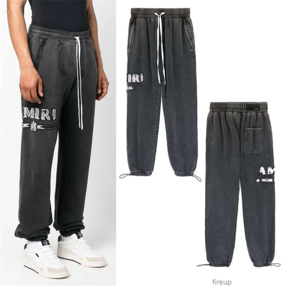 Designers Calça Casual Mens Calças Sweatpants Amires's New Lavável Old High Street Calças Relaxadas Casual Masculino Feminino Pés Amarrados Terry Guardas Moda Versátil