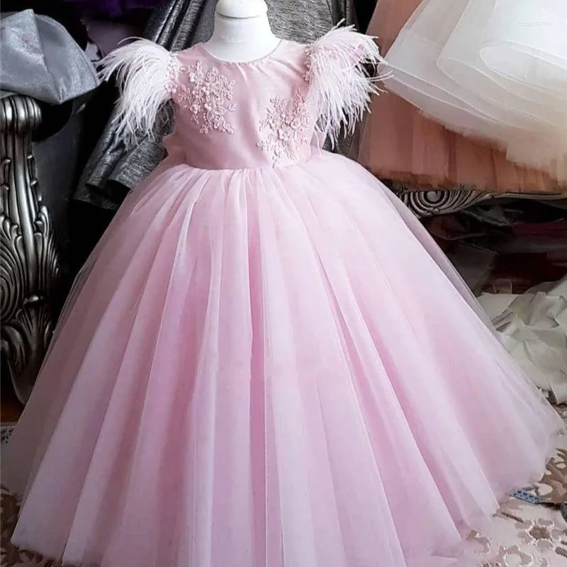 Kız elbise elbise doğum günü partisi prenses çocuk tüyleri çiçek düğün tutu kabarık vestidos