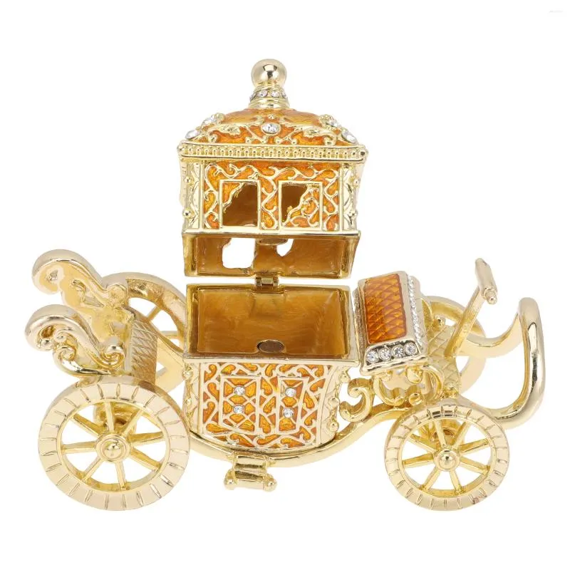 Present Wrap Box Carriage Jewelry Trinket Pumpkin Decor Office Desk Holder Treasure Ring Metal Vintage Centerpiece Decorative Organizer
