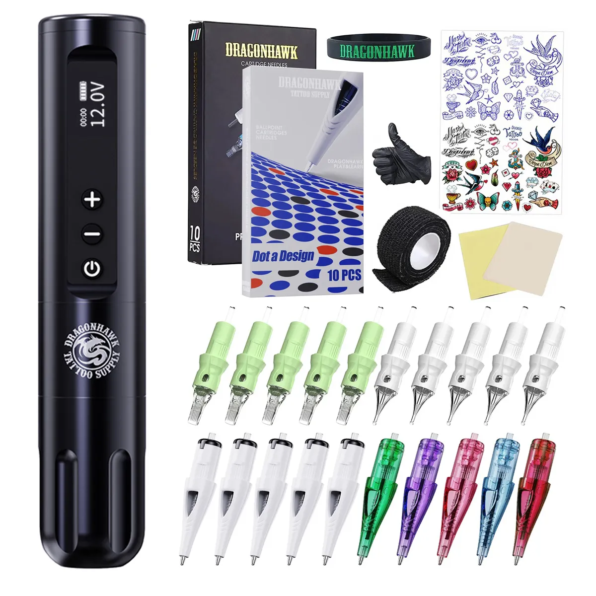 Dragonhawk X9 Kit de tatouage sans fil moteur rotatif stylo Machine aiguilles tatouage approvisionnement TZ-205YZ