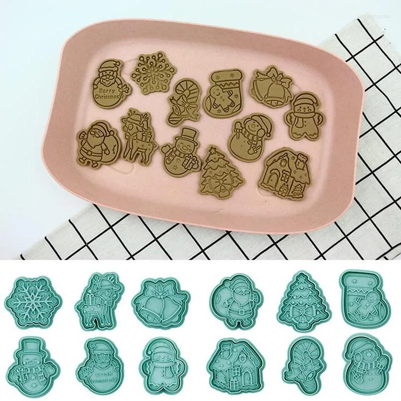 Baking Moulds 6Pc/set Christmas Cookie Embosser Mold Cartoon Santa Snowflake Pattern Cutter Year Party Fondant Cake Decorating Tool