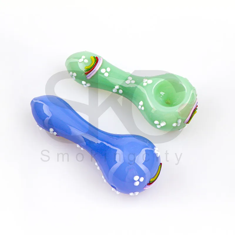 Pipa a cucchiaio in vetro arcobaleno da 4,7 "Pipa a mano inebriante per fumatori con accenti floreali Tubi a mano per fumatori per bong ad acqua in vetro Dab Rig