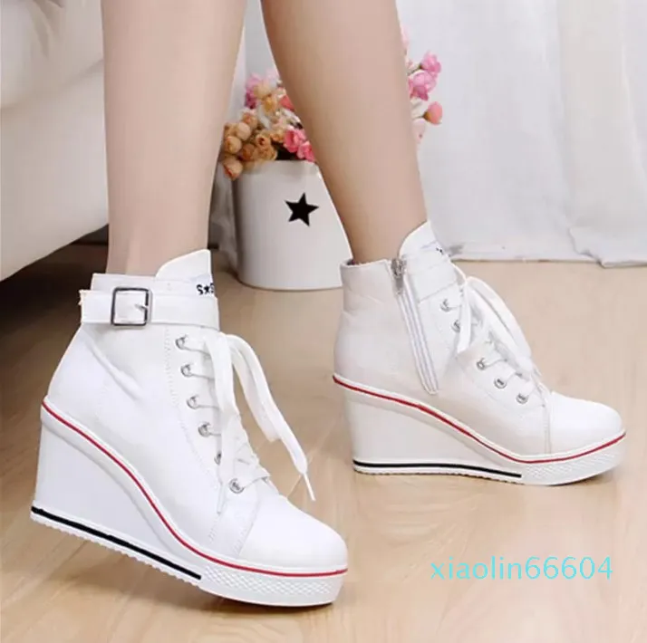 Sexy Women Breathable Wedges Canvas Shoes Zippers 8cm High Heel Toning Shoes Sneakers Size