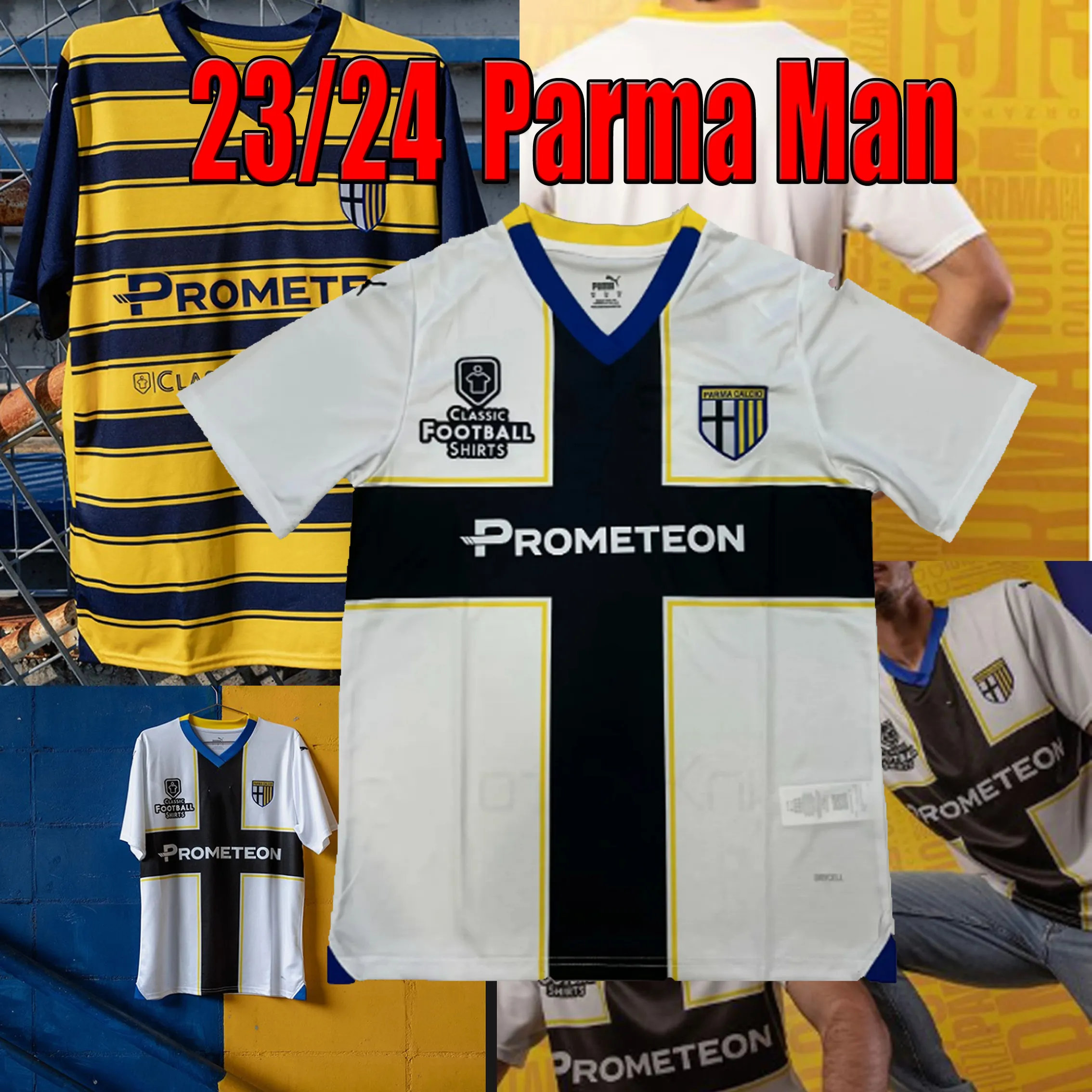 Nouveau 2023 2024 Parma Calcio Mens Home Soccer Jerseys CRESPO CANNAVARO BAGGIO BERNABE Benedicak Chemise de football à manches courtes Uniformes pour adultes