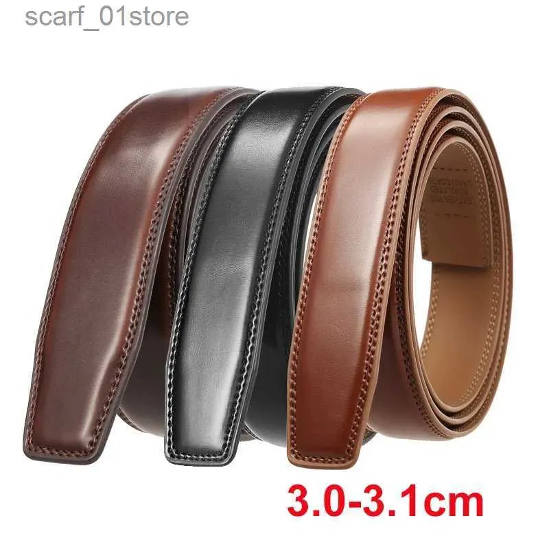 Belts High Quality 3.0-3.1cm Width No Holes Cowhide Leather Belt Without Automatic Buckle Luxury Brand Mens Ratchet Belts Black BrownL231117