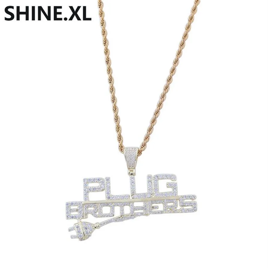 Spina Hip Hop con pendente a lettera Iced Out Collana con pendente placcato oro 14K con zirconi completi da uomo Bling Street Jewelry2644