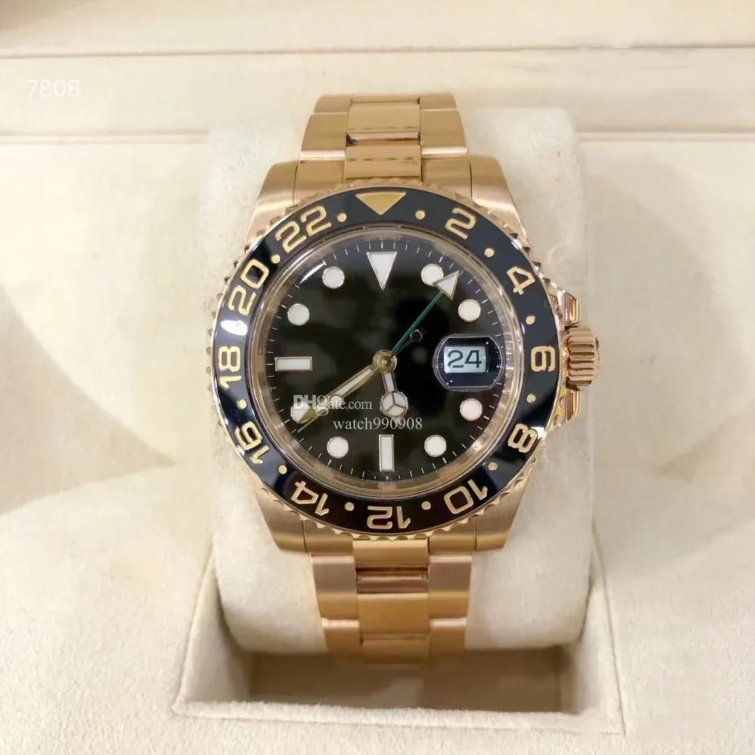SX Herenhorloges Automatisch mechanisch horloge GMT 116718-LN-78208 40 mm zwarte wijzerplaat geel goud roestvrijstalen armband waterdichte lichtgevende horloge met doos