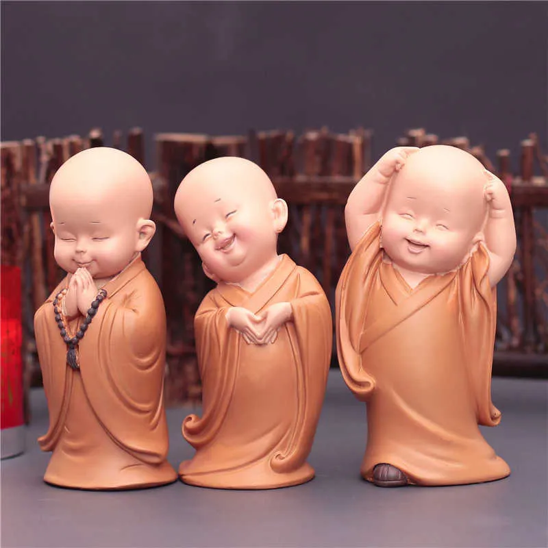 Objetos decorativos Figuras fofas pequenos monge status de religião resina buda artesanato mesa de miniaturas ornamentos acessórios decoração de casa decoração de carro y23