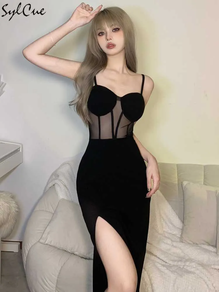 Party Dresses Black Mysterious Sexy Mature Feminine Charm Slim Intellectual Elegant Women's Sling Evening Party Queen Long Dress 230322