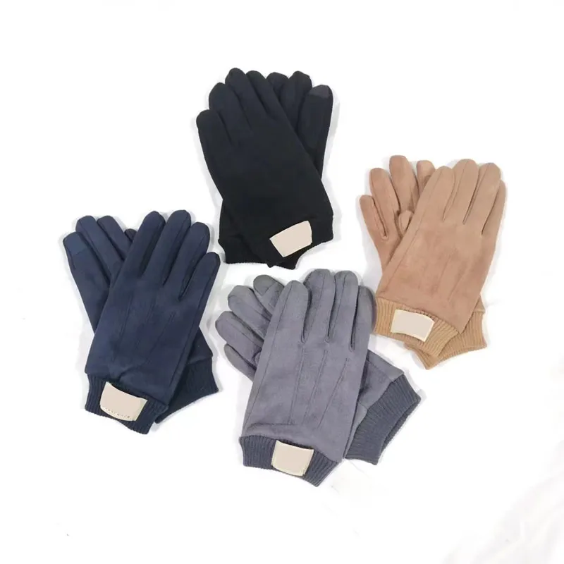 Gants de créateur d'hiver en cuir de luxe cinq doigts gants femmes court polaire épaissi gant vintage tendance solide simple protection gants pour hommes cadeau RR