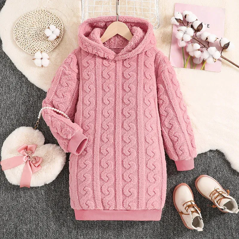 Girl s Dresses Autumn Dress Kids Girls 8 12 Years Pink Hooded For Korean Style Simple Pure Color Clothes 231117