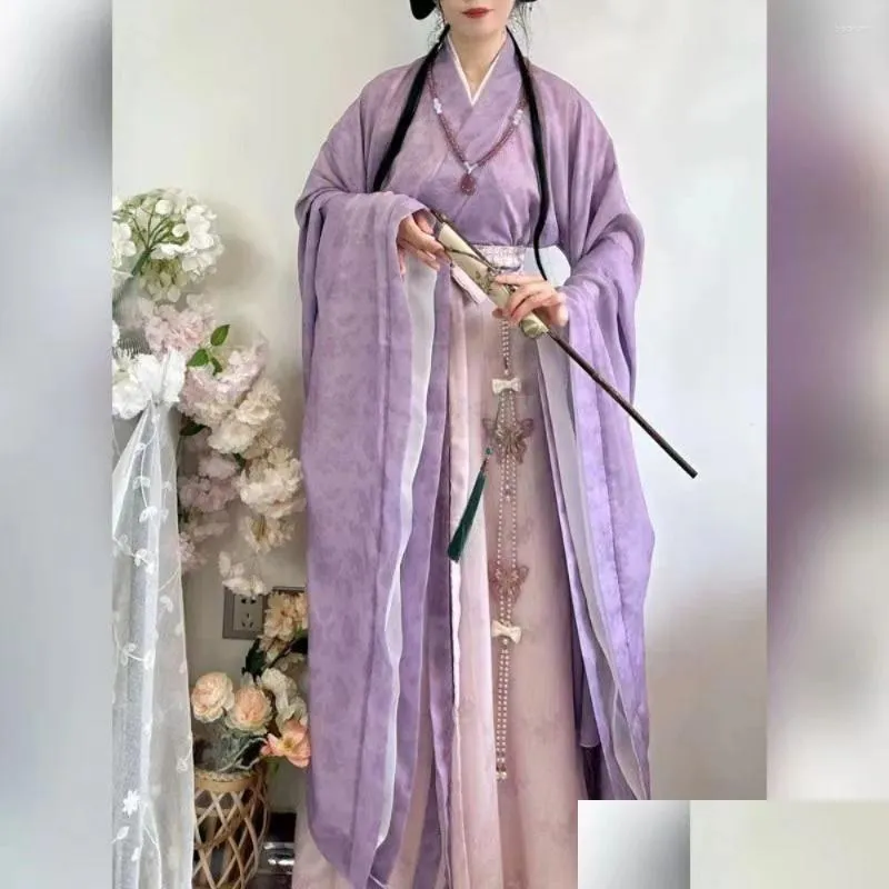 Scenkläder 4st halloween kostymer för kvinnor hanfu set kimono skjorta veckad kjol gradvis forntida kläder kinesiska folkdans dropp del dhkvg