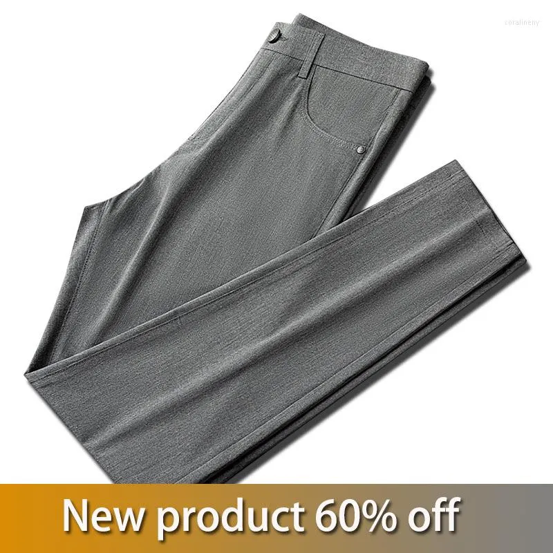 Pantalons pour hommes été hommes décontracté mince Style tendance cuir marque droit vers le bas sens mince sans trace professionnel formel ouest