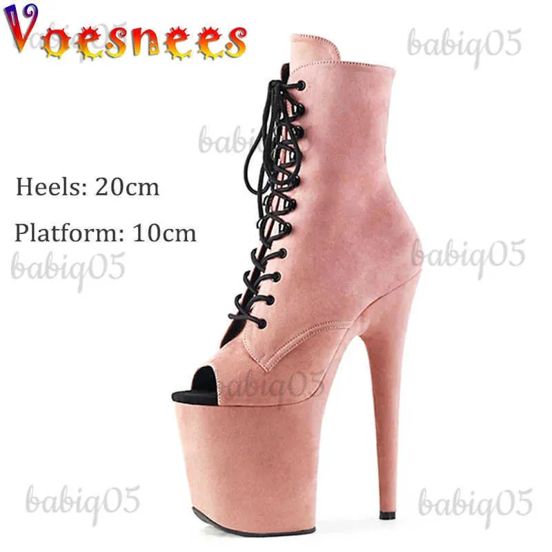 Boots 20CM Suede Short Boots Sexy Fish Mouth Pole Dance Nightclub Model Walk Show Shoes Waterproof Platform Plus Size Women High Heels T231117