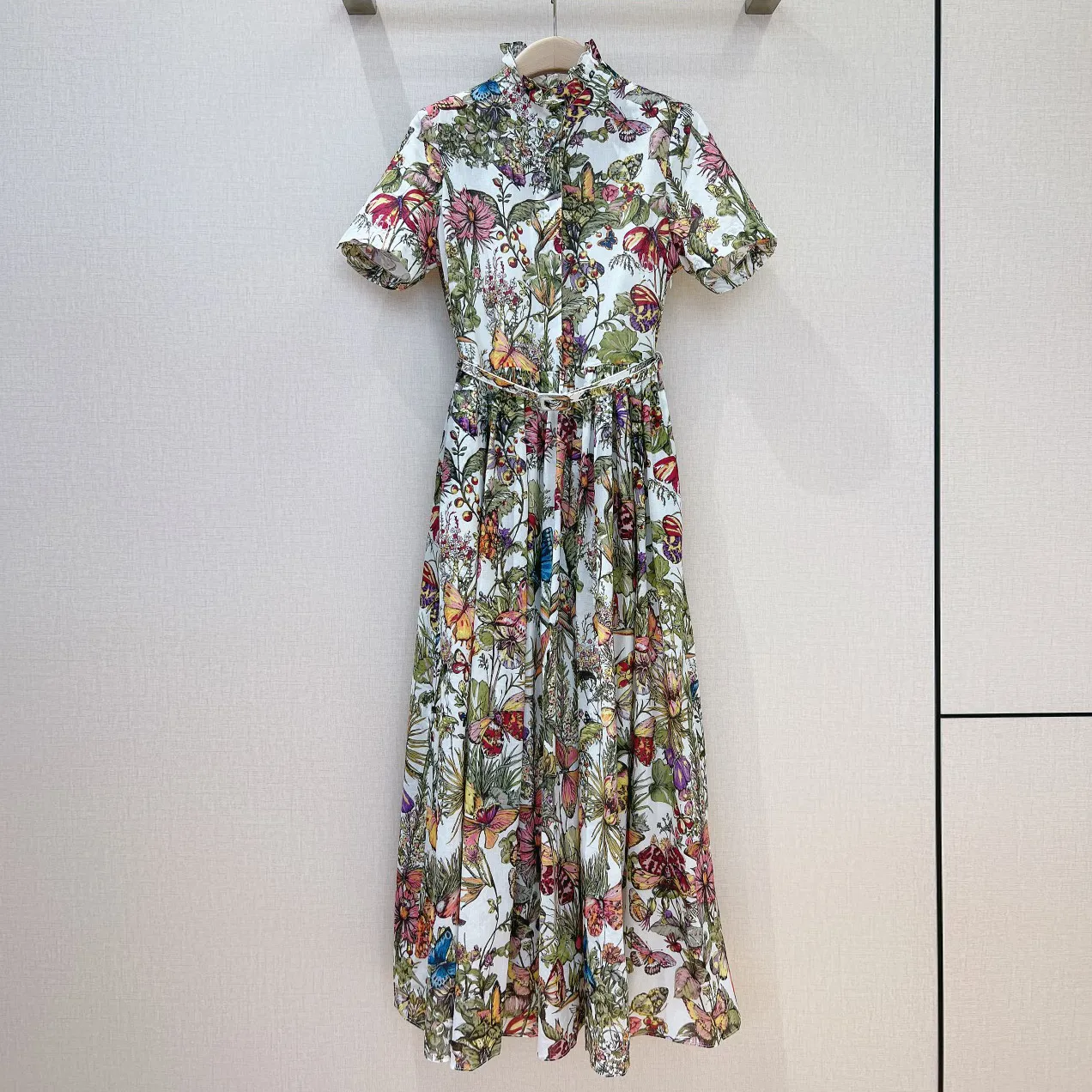 Colorful Butterfly Flower Printed Organic Cotton Dress Midi Dress