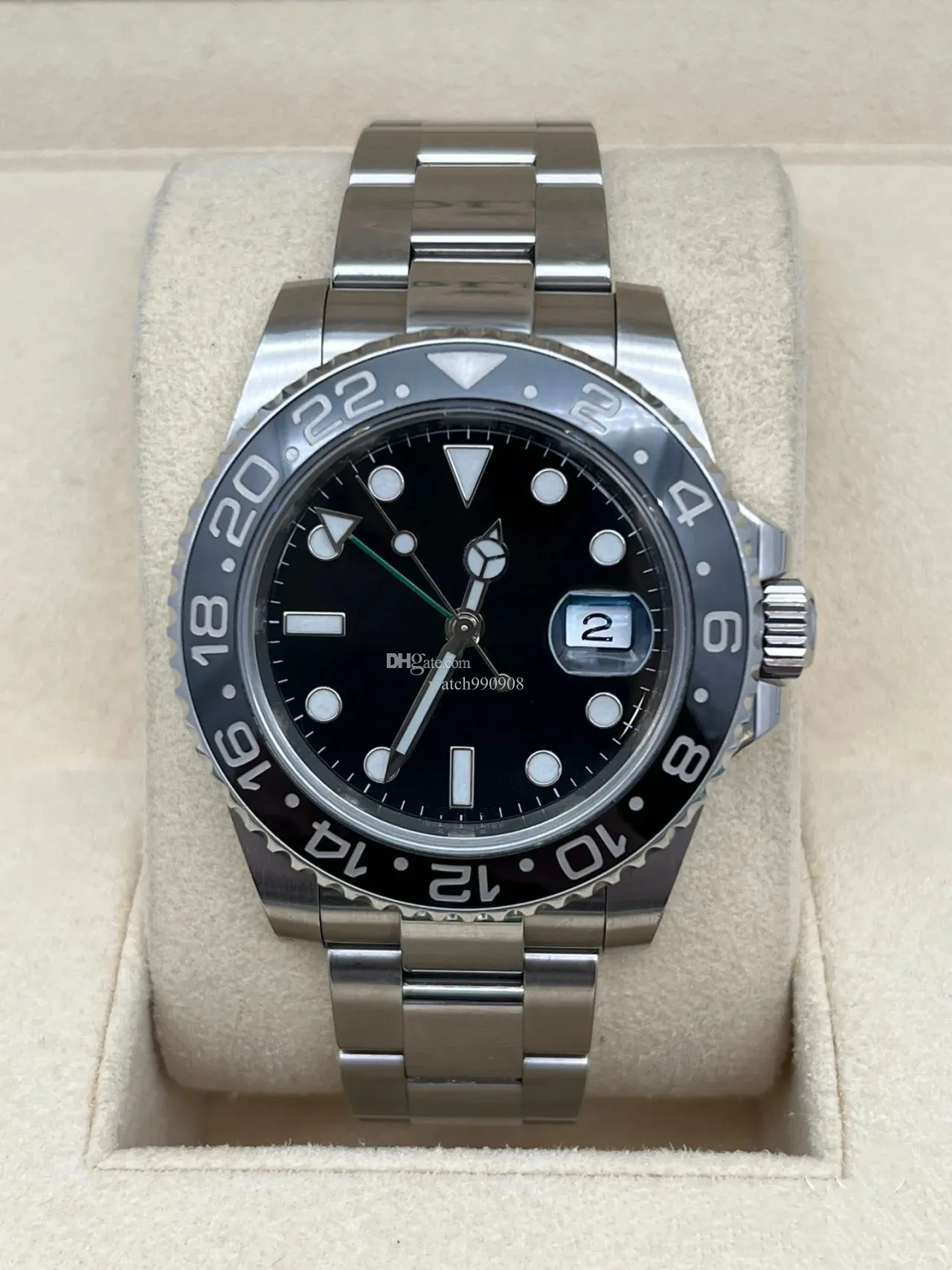 Zegarek męski GMT Praca 116710LN -0001 40 mm zielona igła automatyczna mechaniczna mechaniczna All Black Ceramic Border Sapphire Mirror Fold Wodoodporne zegarek na rękę