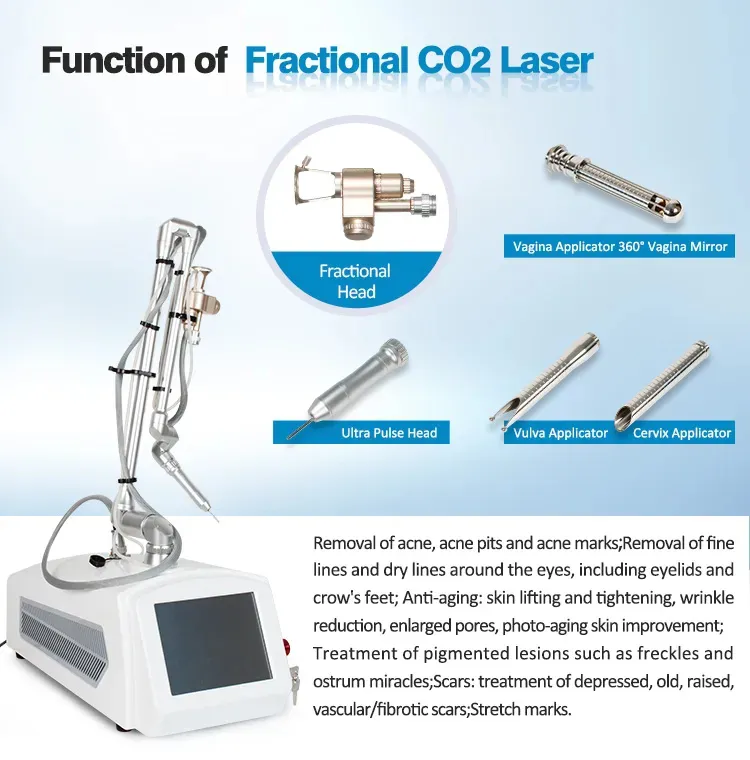 Professionell fraktionerad CO2 -lasermaskin ärrsträcka Märken Borttagning rynkbehandling RF Metallrör huduppsättning utrustning CE godkänd