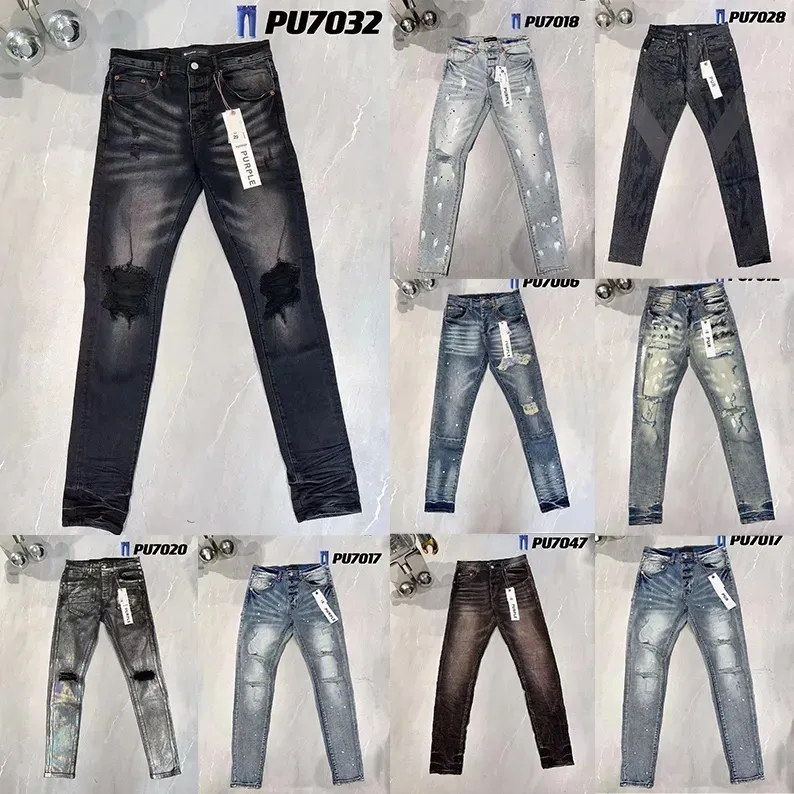 Designer jeans mens mager jeans desig 55 färger byxor lång flodhäst klistermärke broderi smal denim rak gata skinny byxor grossist 29-38 lila jeans
