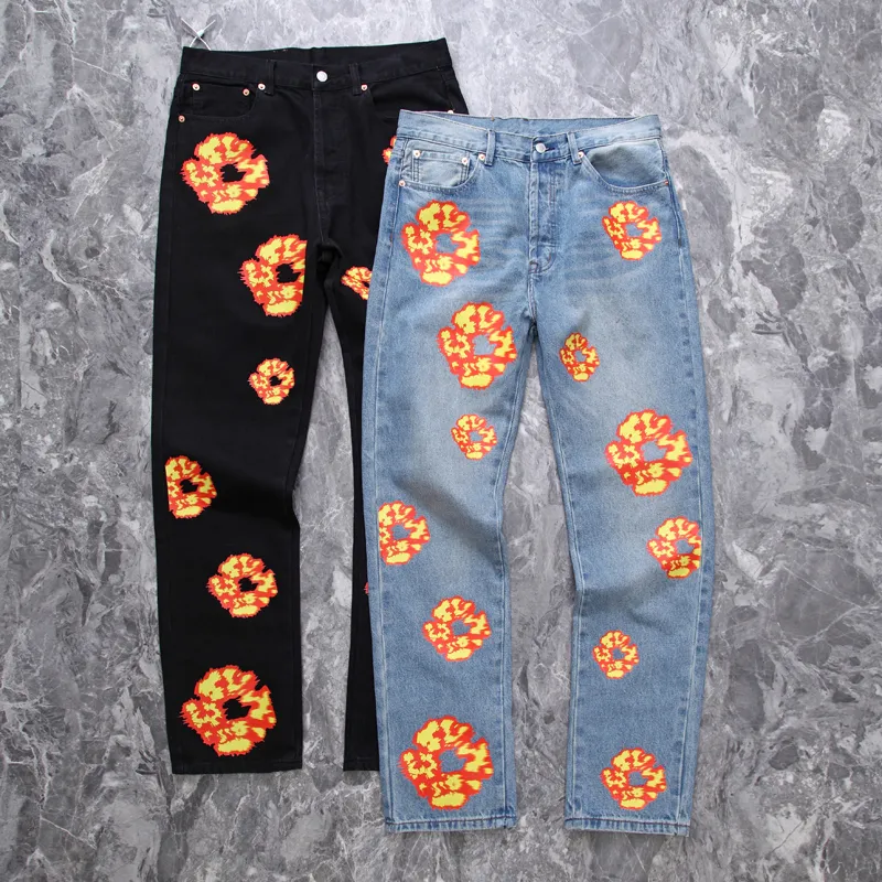 Потертые брюки для влюбленных с цветочным узором. Мужские винтажные джинсы с цветочным принтом. 23FW, 17 ноября.