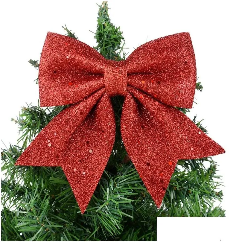 Décorations de Noël Mticolor Glitter Bows de Noël Arbre de Noël Ornements suspendus Décorations Topper pour la maison Navidad 2024 Nouvel An G Dhmi8