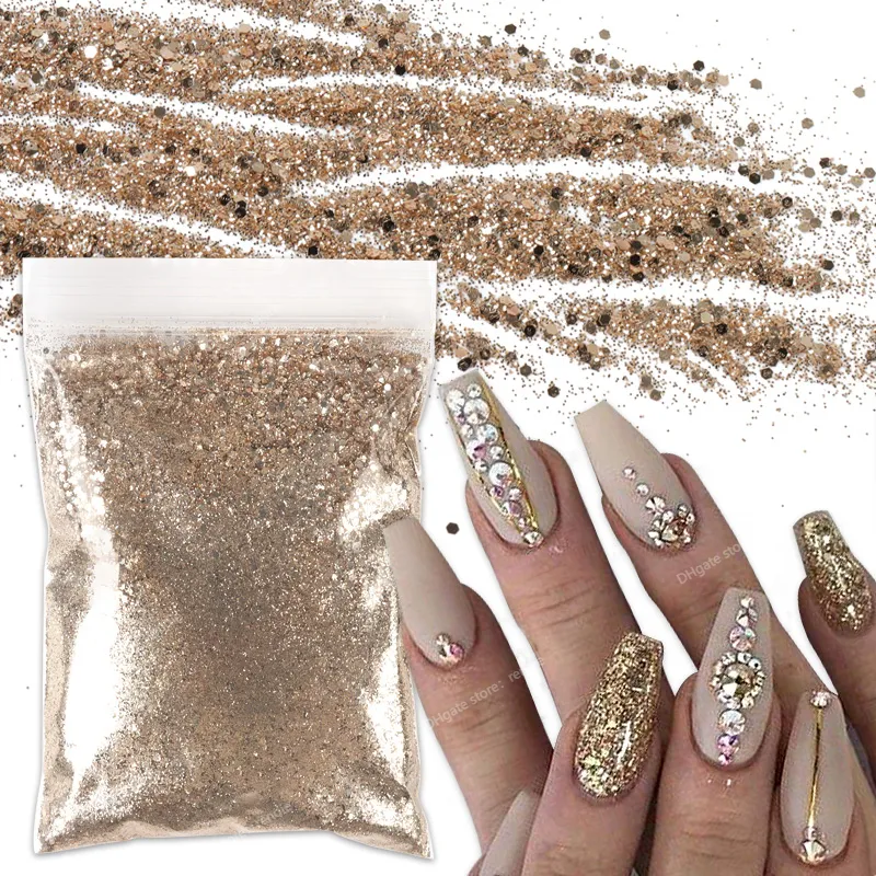 Sparkling Hexagon Shaped Nail Art Gold Glitter Powder 50g Gold And Silver  Mix For Gel Art Decorations And Accessories From Rendie, $21.76