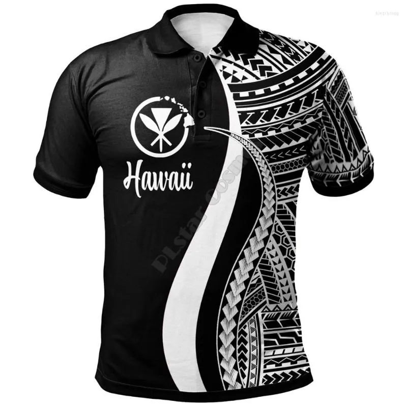 Męskie koszule T-koszulka Hawajska Polo White Polynesian Tribal Tribal Wzorka 3D Mężczyźni Kobiety Kobiety Summer Summer