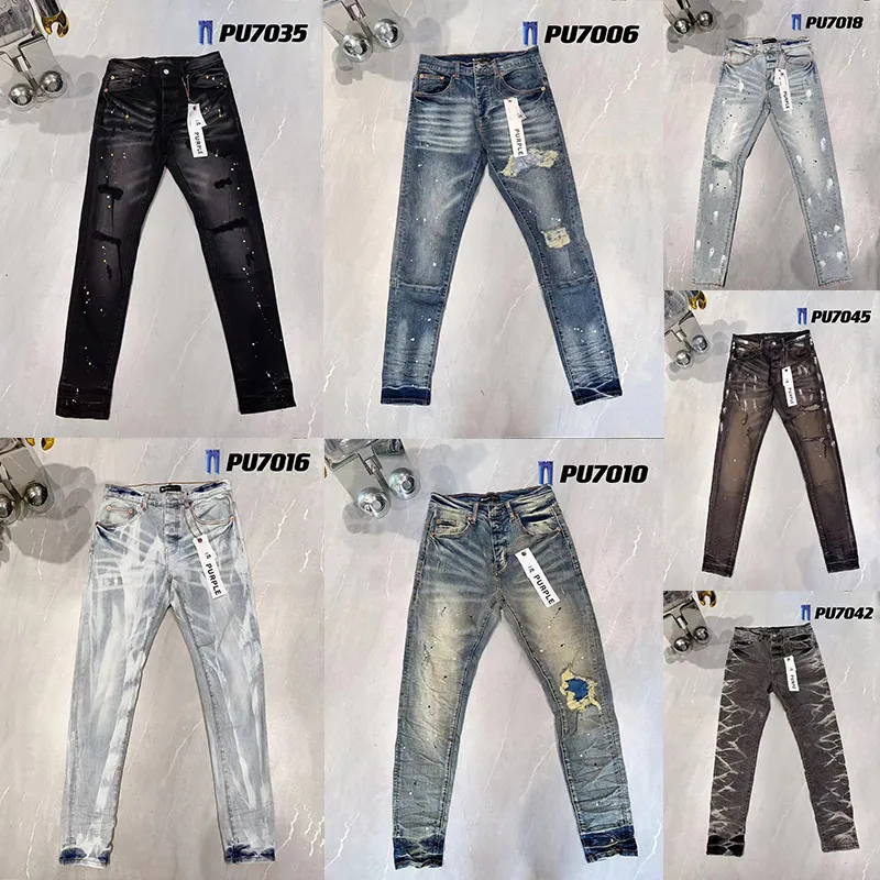 Jeans violets pour hommes et femmes de haute qualité, déchirés en détresse, denim cargo pour hommes et femmes, pantalons noirs à la mode