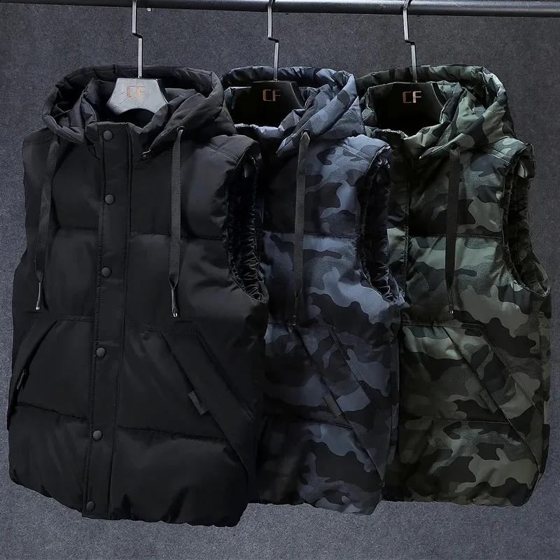 Gilet da uomo Taglie forti L7XL Autunno Inverno Gilet da uomo Casual Senza maniche Giubbotti Con cappuccio Moda Camouflage Gilet Abbigliamento 231116