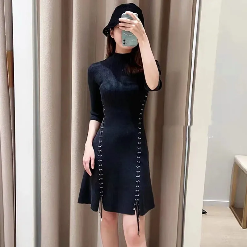 knee length dresses for ladies Akira Punk Rock Leather Midi Dress | Black