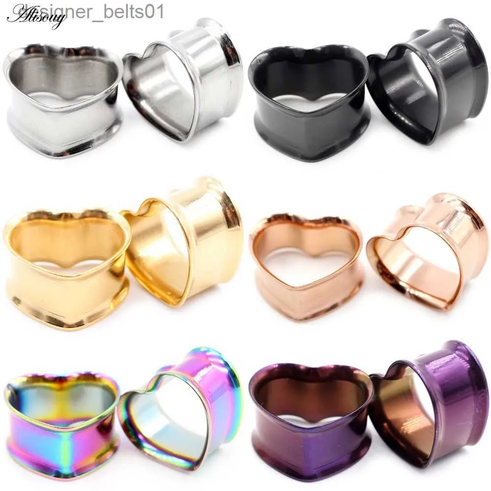 Stud Alisouy 2 stks 8mm-30mm 316L Roestvrij Staal Liefde Hart Oor Tunnels Stekkers Expander Brancard Meters Oorbellen Body Piercing JewelryL231117