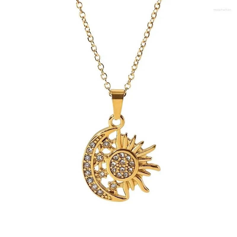 Collane con ciondolo Youthway Squisita collana Sun Moon Gioielli da donna impermeabili Girocollo in metallo in acciaio inossidabile Bijoux Femme Accessori