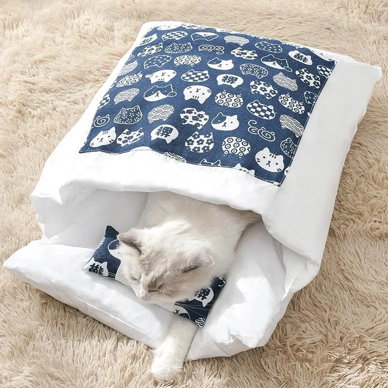 Łóżka dla kotów japońskie gniazdo częściowo zamknięte zwierzak w śpiwaku jesień i zimowe kapcie
